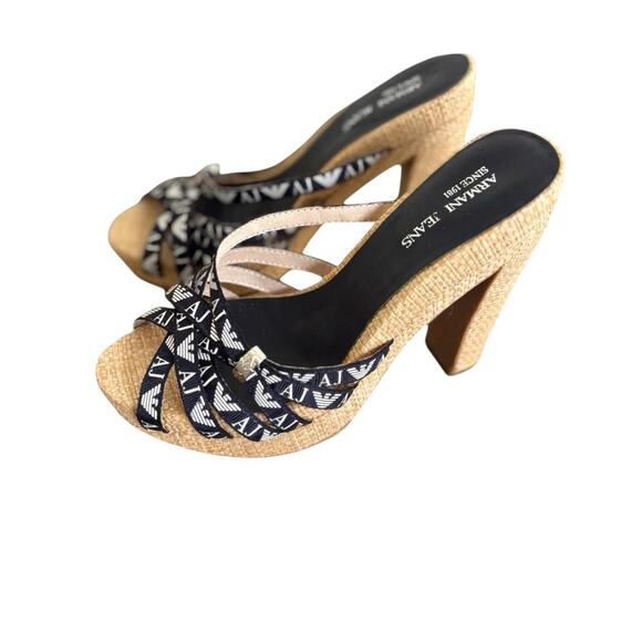 AUTHENTIC Y2K ARMANI JEANS STRAPPY PLATFORM SANDALS  HEELS SZ. US 5/35 EUC - Picture 3 of 6